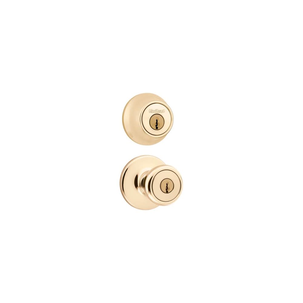 Polished Brass Tylo Door Knob and Single Cylinder Deadbolt Set