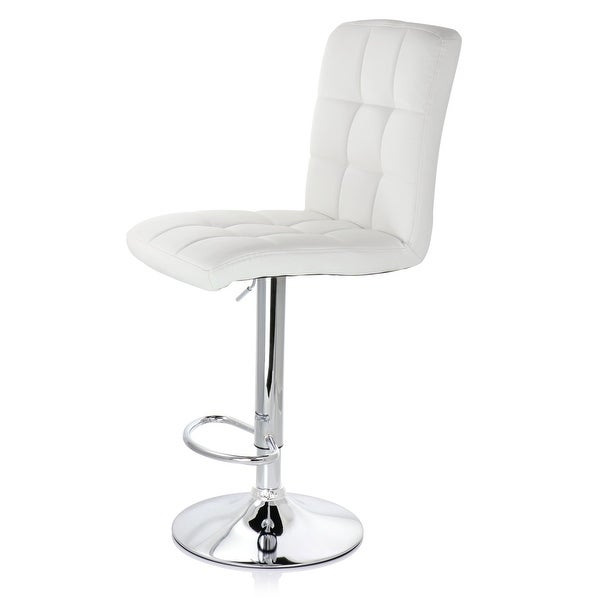 Elama Square Tufted Faux Leather Modern Bar Stool White Adjustable Swivel Base Set of 2