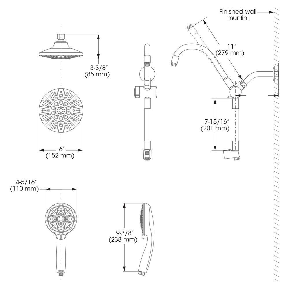 KEENEY 3 Spray Patterns Belanger 2-Spray 6 in. Wall Mount Dual Shower Head with Low Flow in Matte Black SYM022MB