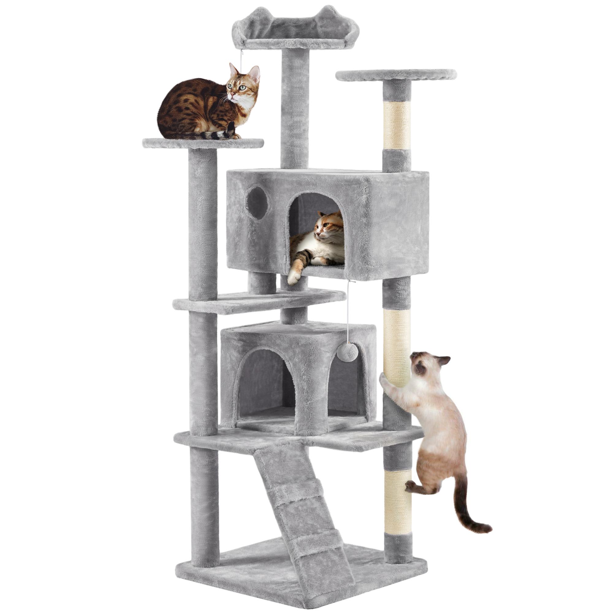 Topeakmart Light Gray Plush Cat Tree with 2 Condos， 70