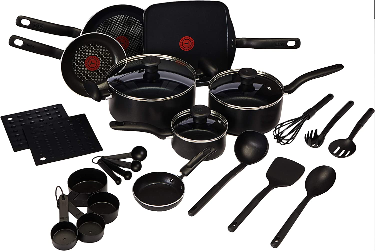 T-fal Initiatives Nonstick 20 Piece Pots And Pans Cookware Set， Black