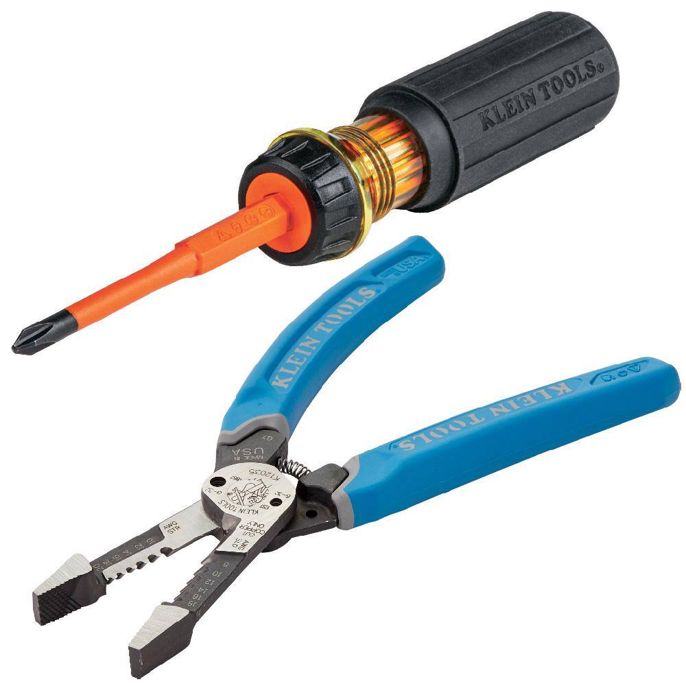 Klein Tools Forged Wire Stripper and Flip-Blade Insulated Screwdriver Tool Set M2O07090KIT