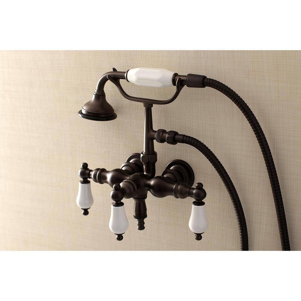 Kingston Brass Vintage 3-38 in. Center 3-Handle Claw Foot Tub Faucet with Handshower in Oil Rubbed Bronze HAE23T5