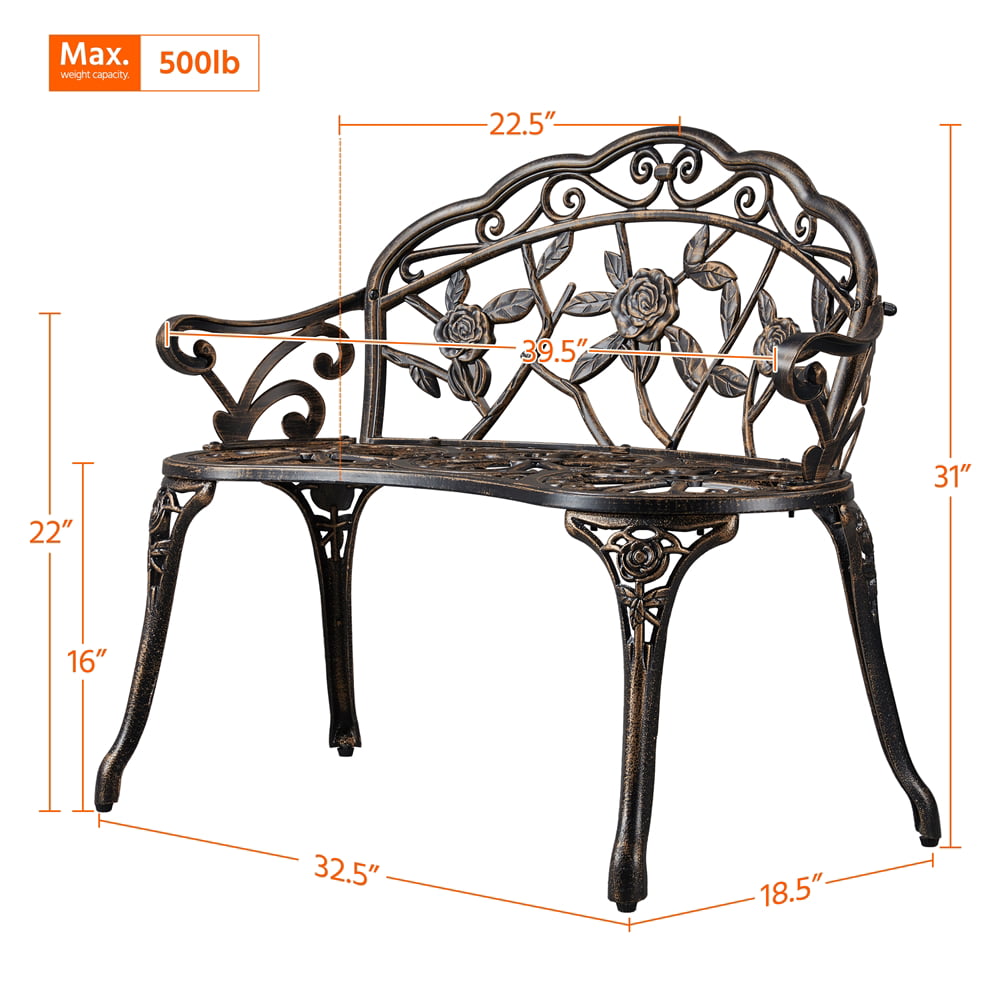 Easyfashion Outdoor Durable Metal Bench - Bronze