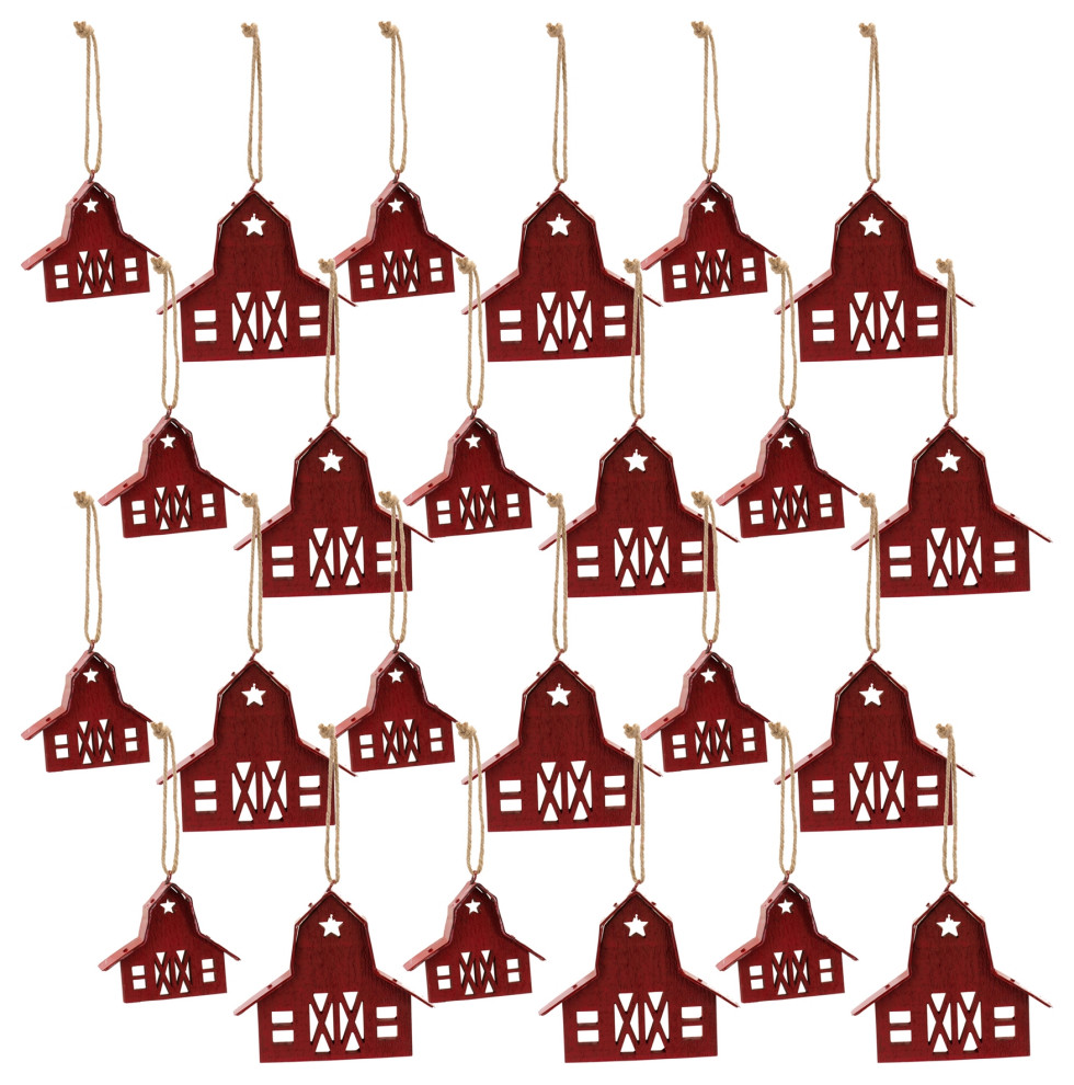 Barn Ornament (Set Of 24) 3 quotH  5 quotH Wood   Transitional   Christmas Ornaments   by Kolibri Decor  Houzz