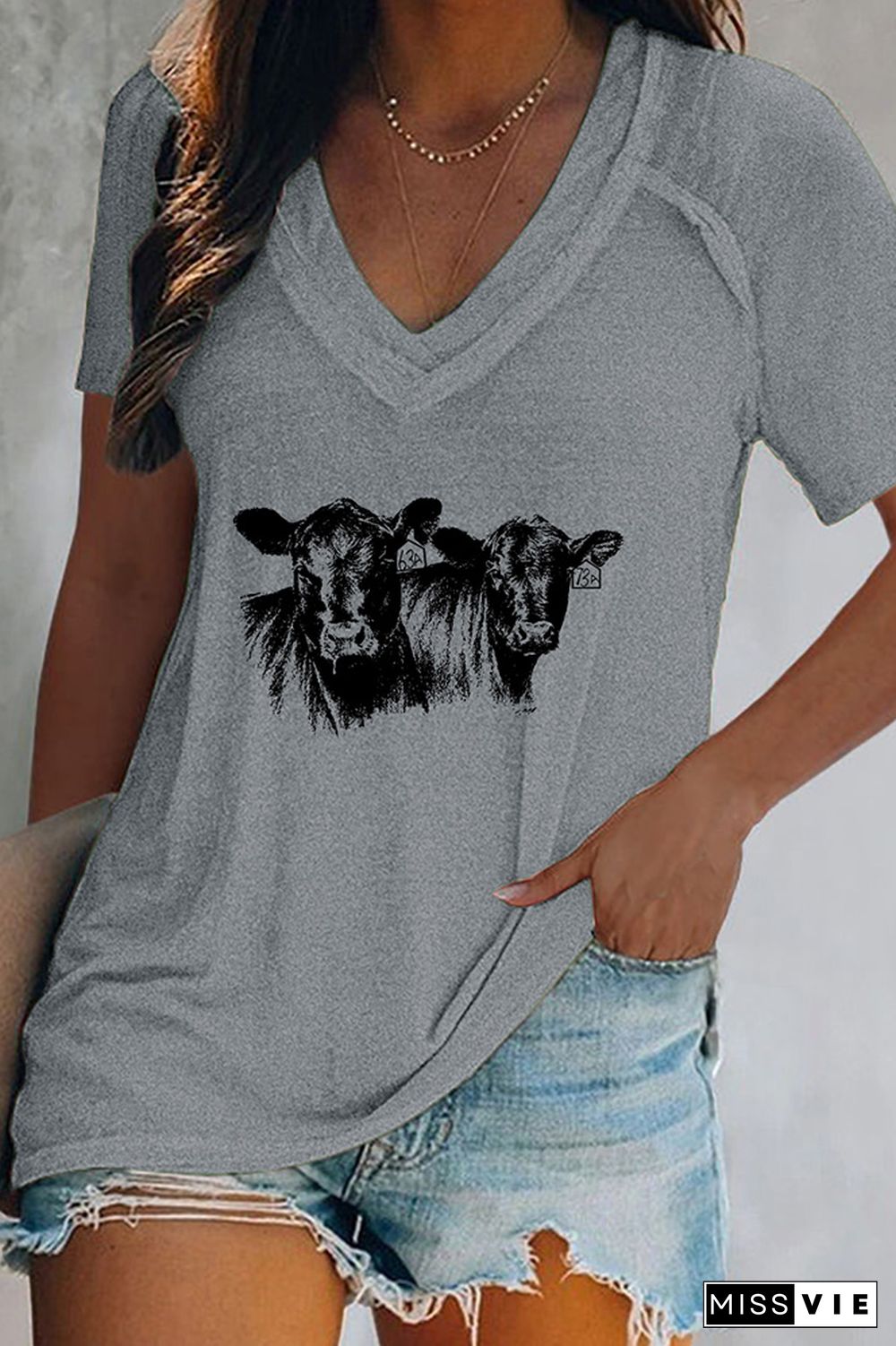 Cow V Neck Graphic Tee