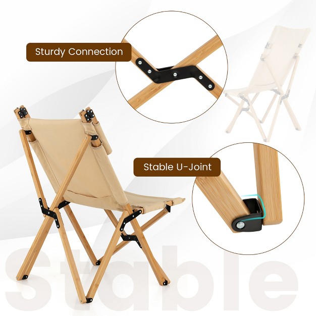 Tangkula Outdoor Adjustable Backrest Chair Folding Camping Chair Bamboo W Carrying Bag