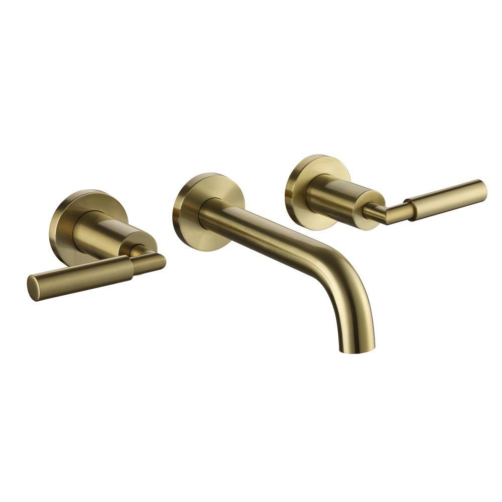 Hlihome 3-Hole Two-Handles Brass Wall-Mount Bathroom Faucet in Brushed Gold DK-9001-BG