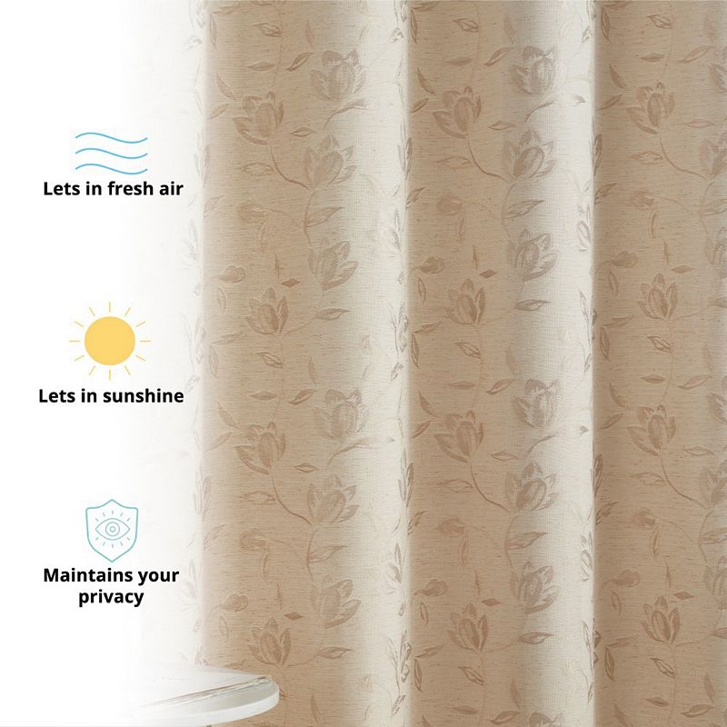 THD Zoe Burlap Flax Linen Floral Jacquard Window Grommet Long Thick Curtains Drapery Panels， Set