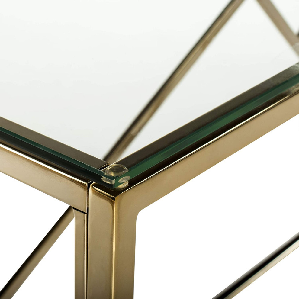 Contemporary Console Table  Geometric Frame With Tempered Glass Top  Brass   Contemporary   Console Tables   by Decorn  Houzz