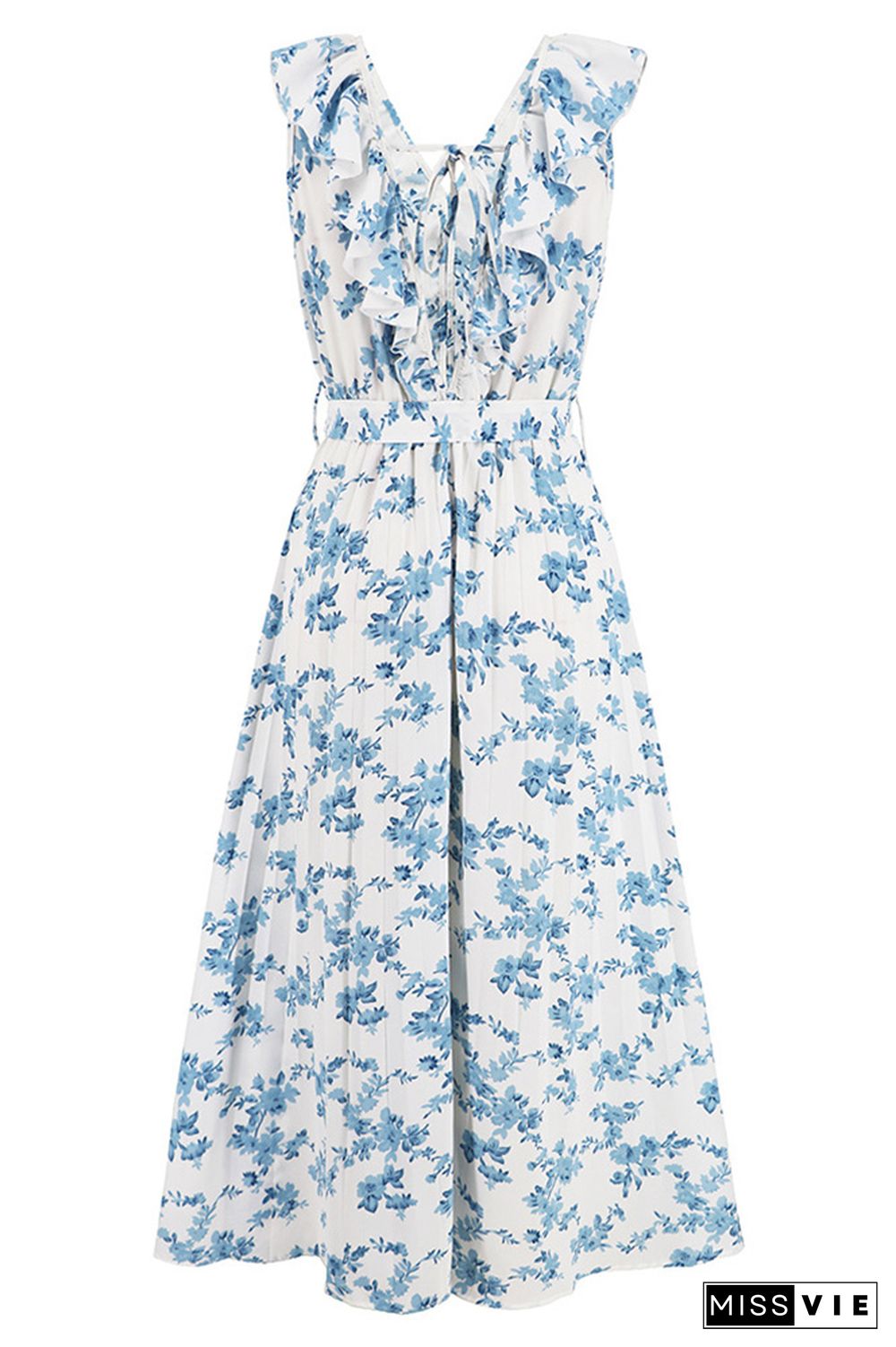 Sleeveless Smocked Tie Waist Floral Dress