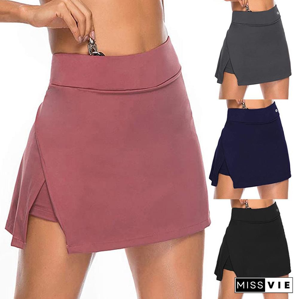 Fake Two-Piece Hakama Skirt Women's Solid Active Performance Skort Lightweight For Running Tennis Golf Sports Mini Skirt