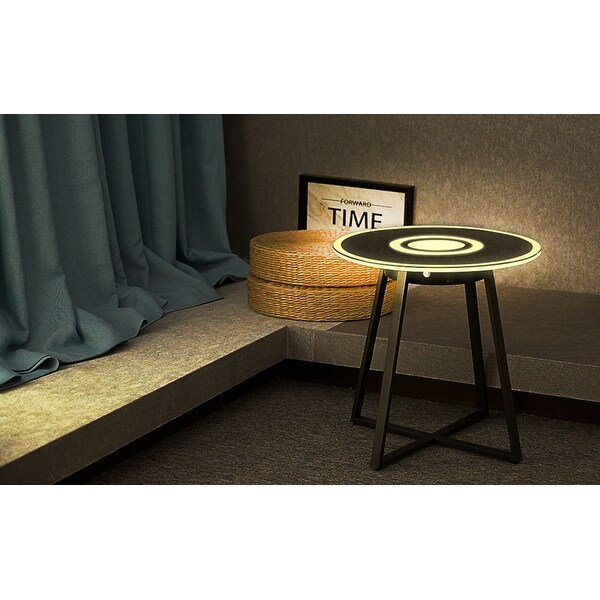 ExBrite Modern Side Magic Table with Bluetooth Speaker USB and LED Lights - 19.7 x 19.7 x 18.91