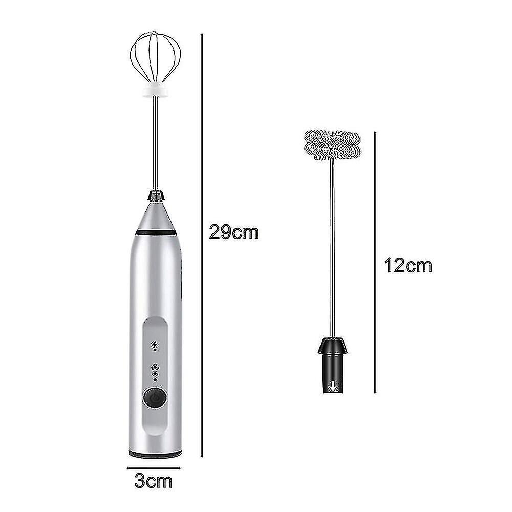 Whisk Milk Frother Handheld， Usb Rechargeable Electric Foam Maker For Coffee， 3 Speeds Mini Milk Foamer Drink Mixer With 2 Whisks