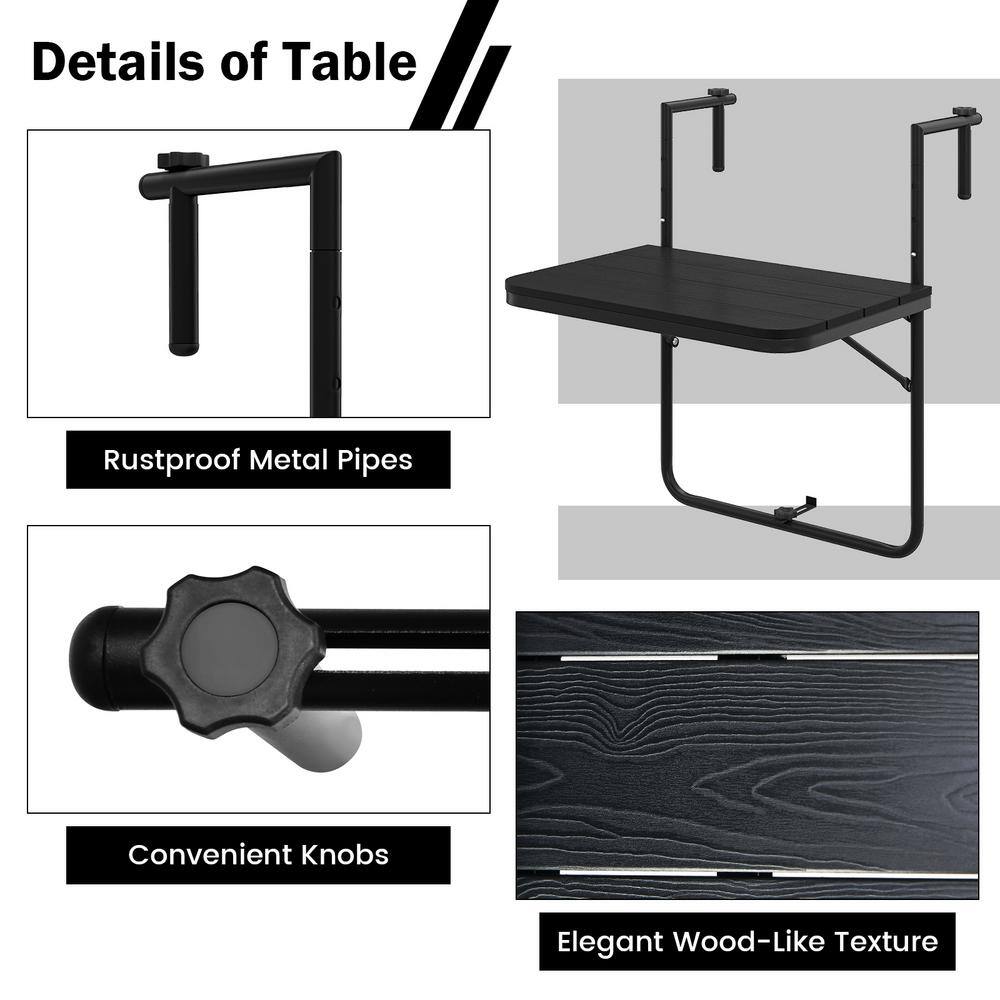 HONEY JOY Metal Patio Hanging Table Folding Balcony Railing Table with 3-Level Height Outdoor Accent Table Suits TOPB006859