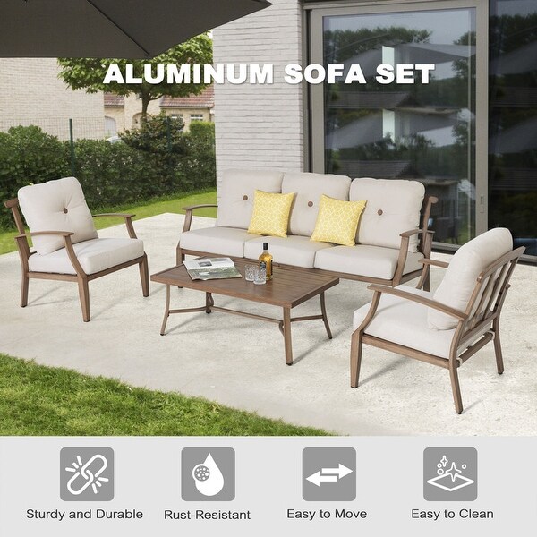 Nuu Garden 4Piece Patio Aluminum Conversation Set with Cushions