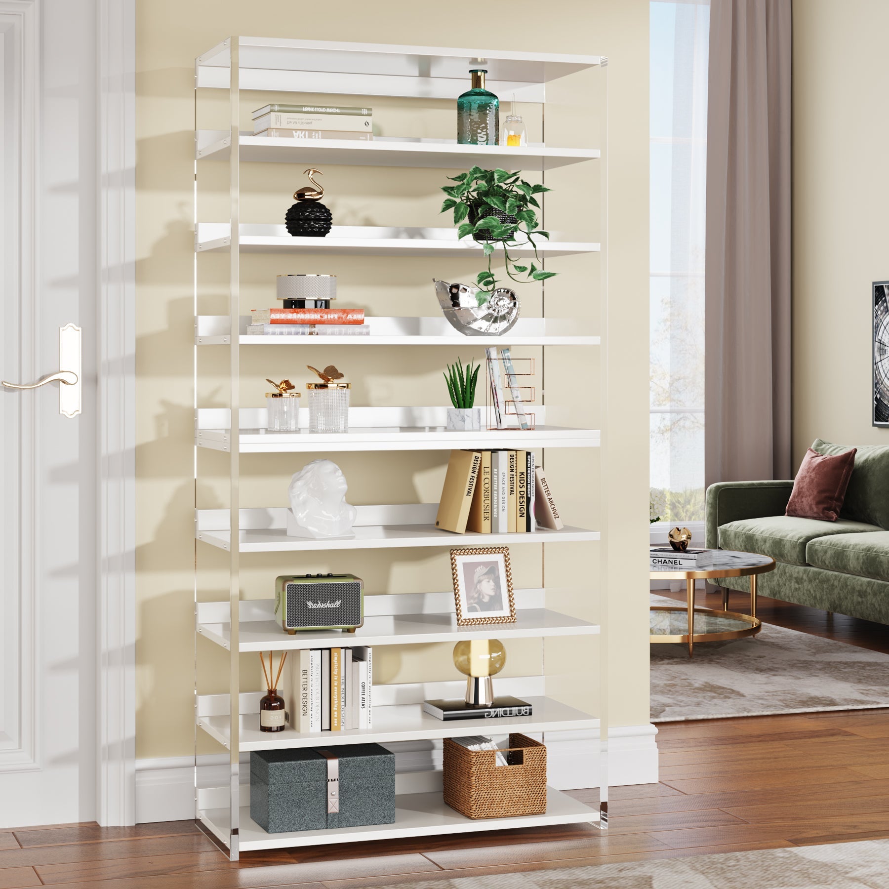 8-Tier Bookshelf, Acrylic Bookcase Storage Display Shelf