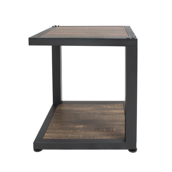 Furniture of America Farrow Rustic Dark Walnut and Sand Black Side Table