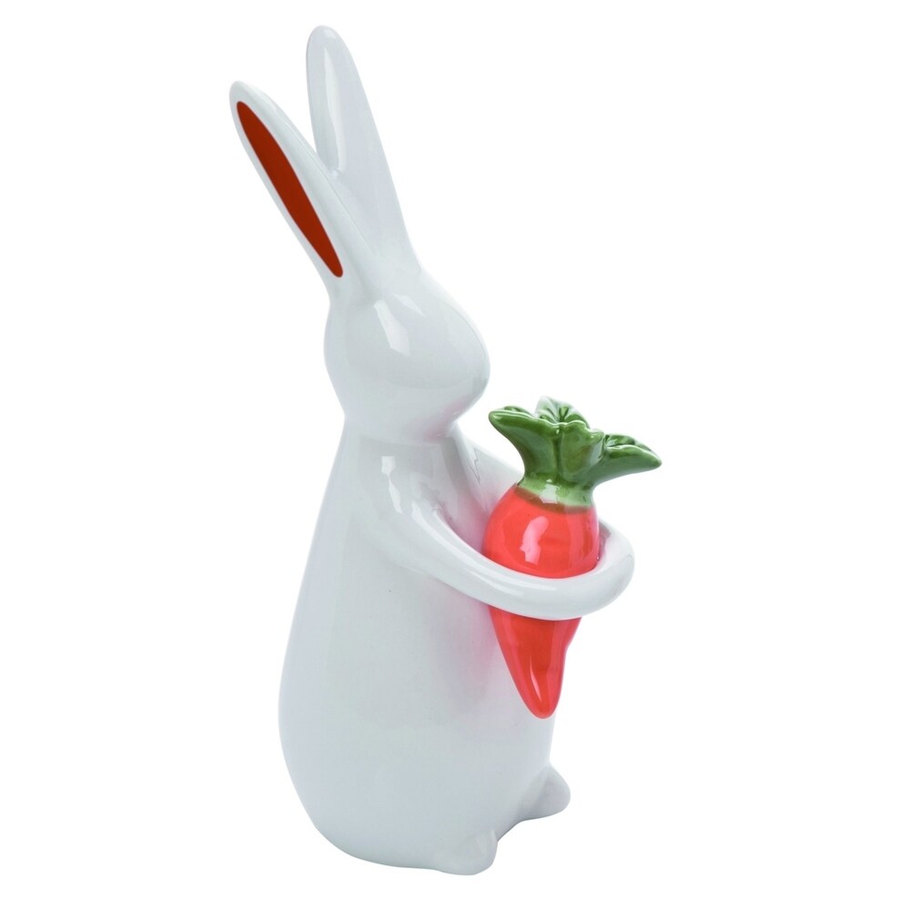 Transpac Ceramic 7 in. White Easter Trendy Bunny with Carrot