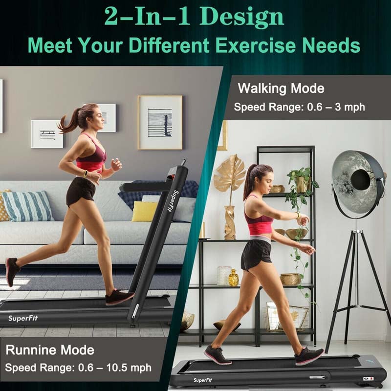 2 in 1 4.75HP Folding Treadmill, Under Desk Electric Treadmill, Portable Running Machine with APP Control, LED Touch Screen, Bluetooth Speaker