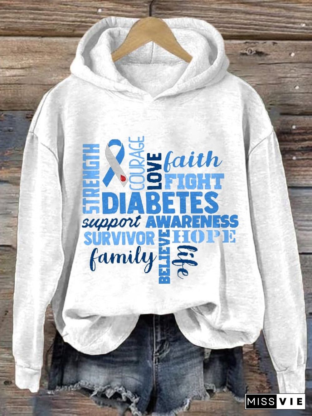 Women's Casual Diabetes Awareness Print Long Sleeve Sweatshirt