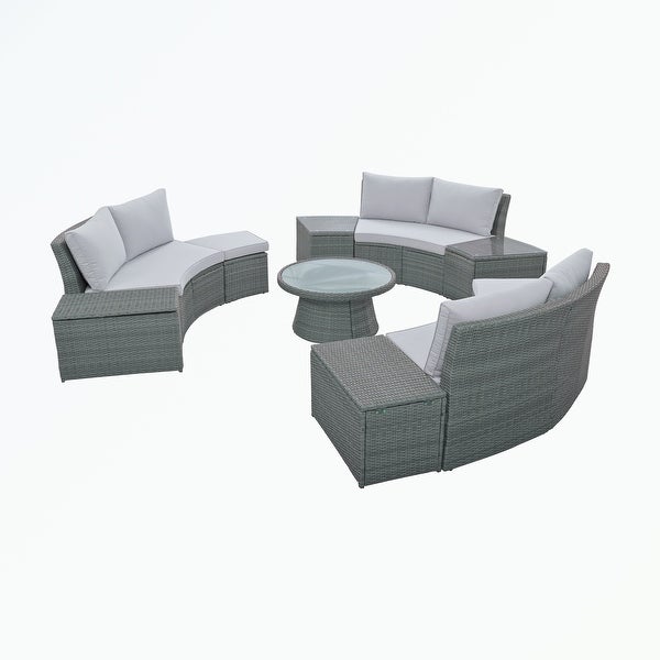 10-Piece Outdoor Sectional Half Round Patio Rattan Sofa Set - Overstock - 37600718