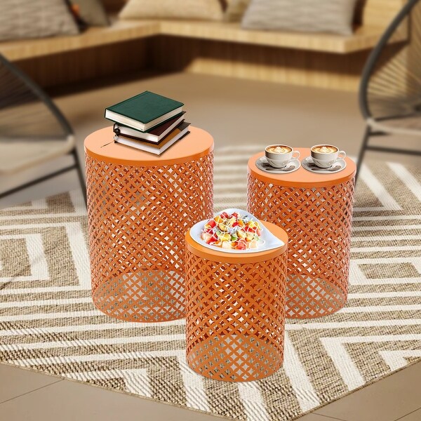 3 Pcs Outdoor Side Table Metal Frame Accent Table Modern End Table