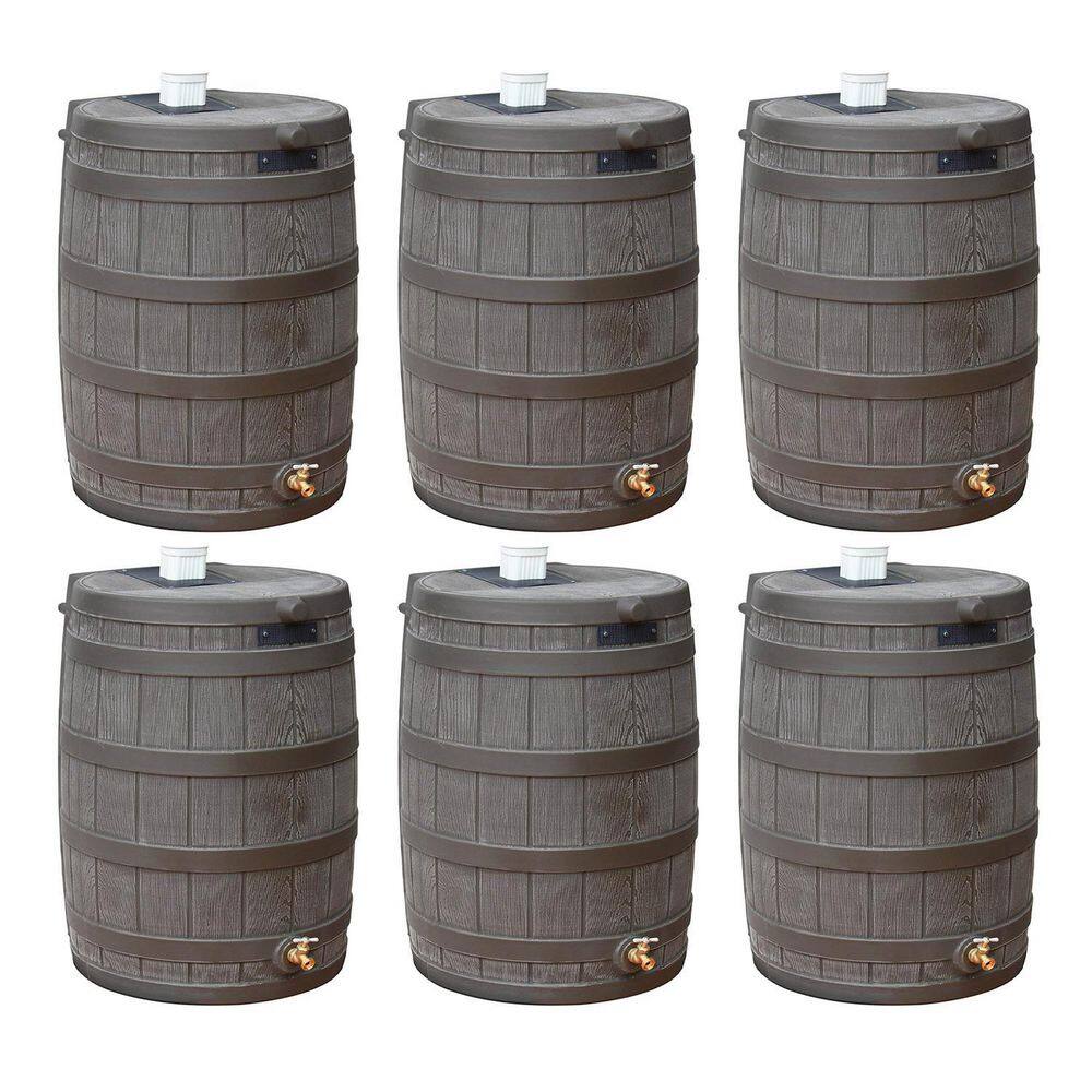 Good Ideas Rain Wizard 50 Gal Plastic Rain Barrel Water Collector Oak (6-Pack) 6 x RW50-OAK