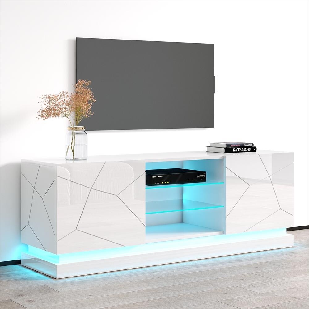 Qiu Modern Glossy White 63  OR 79 inch TV Console