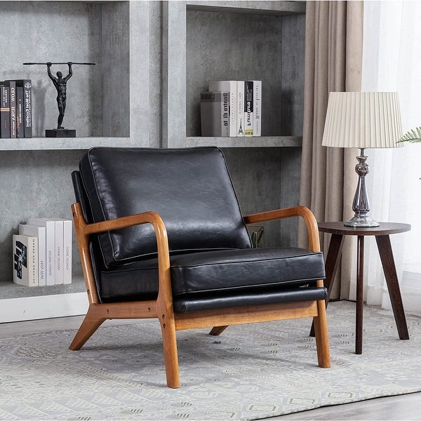 Mid Century Modern Accent Chair， Single Lounge Reading Armchair with Solid Wood Frame， Easy Assembly Arm Chairs for Living Room