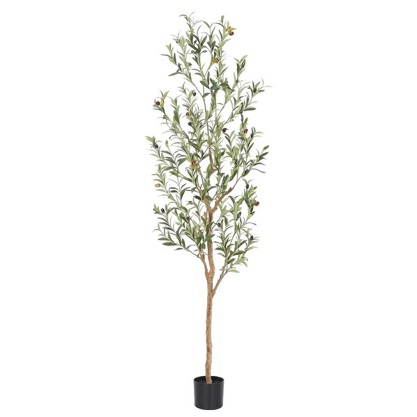 6ft Faux Olive Tree，Artificial Olive Trees with Wood Trunk and Realistic Leaves and Fruits. Fake Olive Tree for Home Office Décor