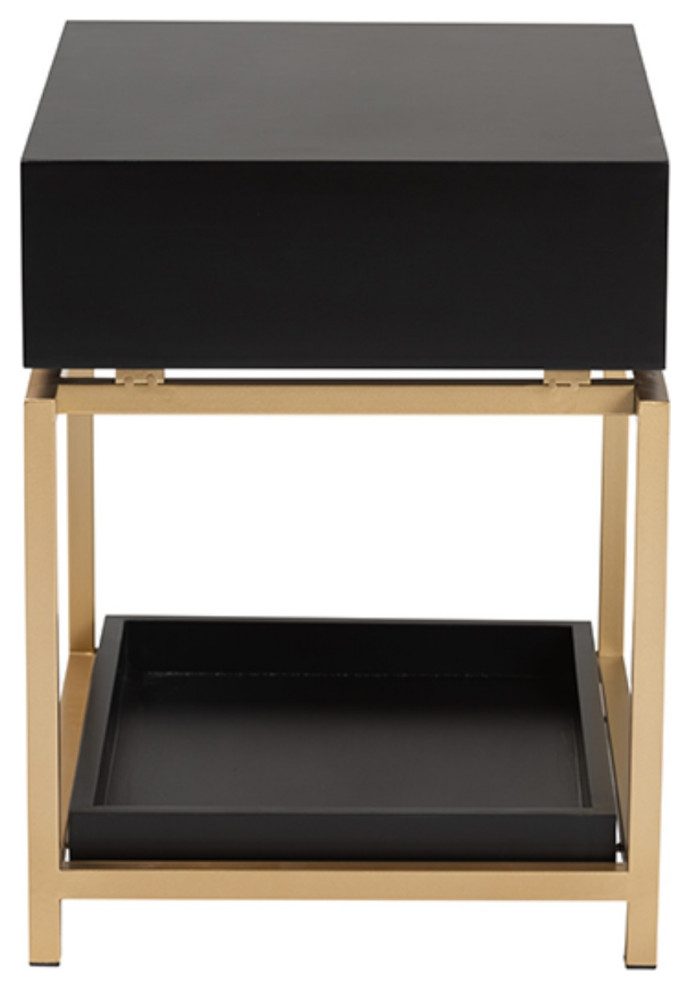 Melosa Glam and Luxe Black Finished Wood and Gold Metal 1 Drawer End Table   Contemporary   Side Tables And End Tables   by VirVentures  Houzz