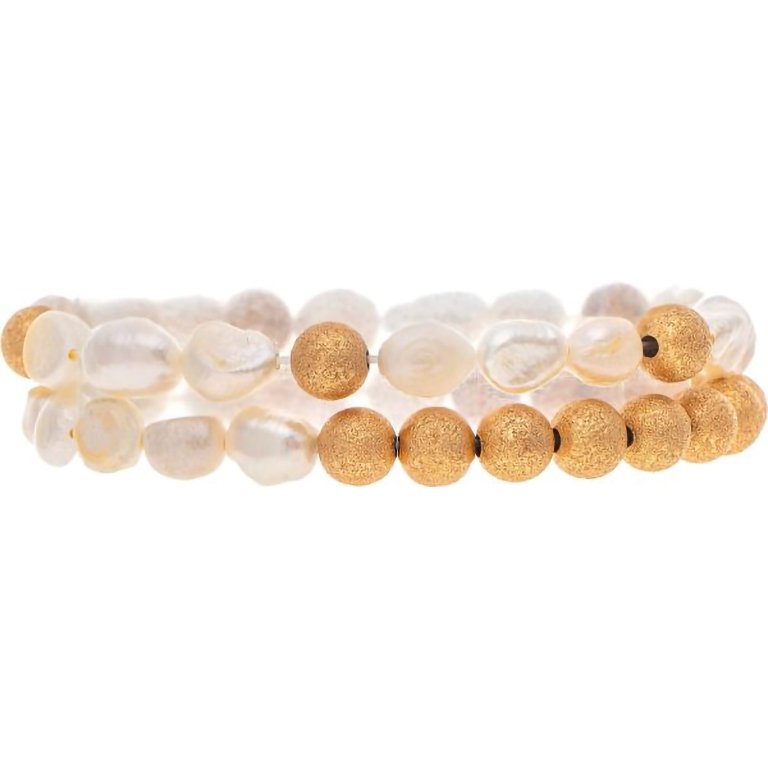 Rain  Gold Sanded & Freshwater Pearl Beaded Bracelet Set