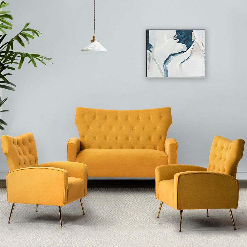 Contemporary 3 Piece Living Room Set With Wingback Design   Midcentury   Living Room Furniture Sets   by Karat Home  Houzz