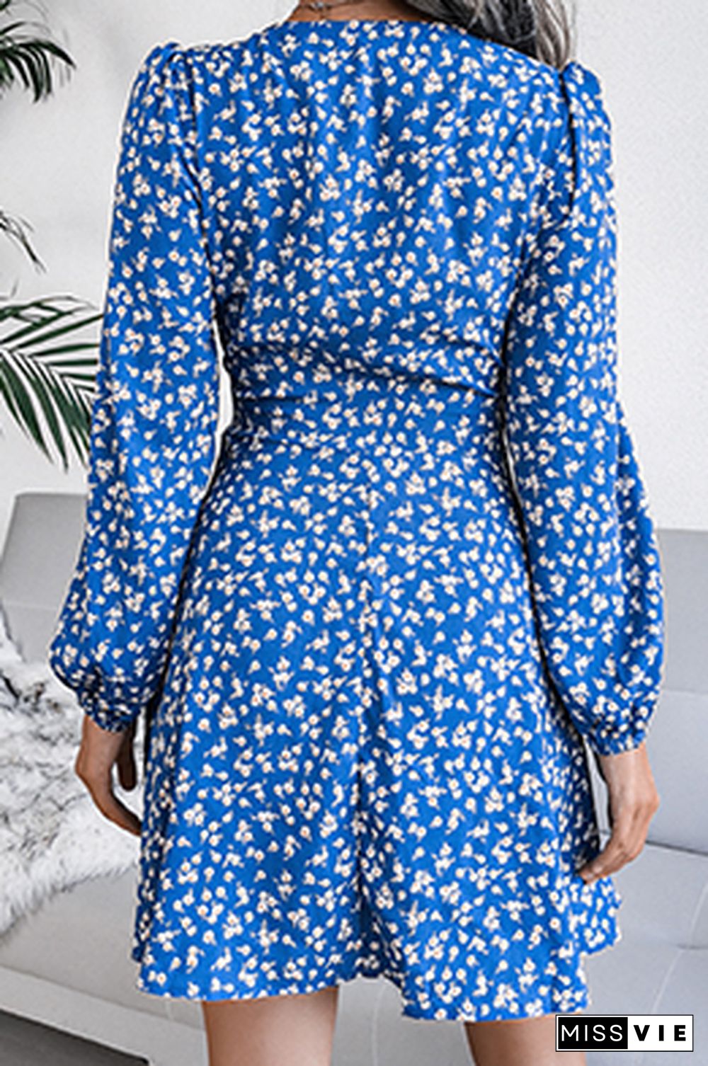 Casual Floral Split Joint Frenulum V Neck A Line Dresses