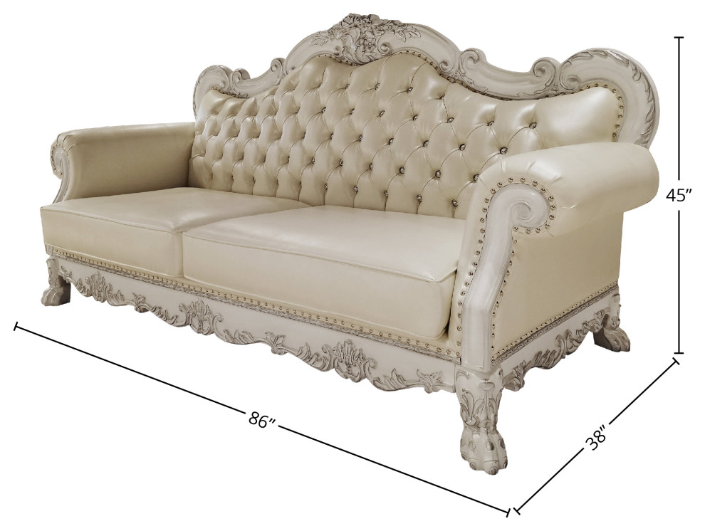 Dresden 38 quotW Upholstered Sofa  Antique White   Victorian   Sofas   by Acme Furniture  Houzz