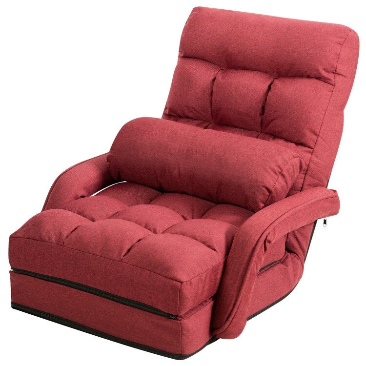 Folding Lazy Floor Chair Sofa with Armrests and Pillow Red   22\