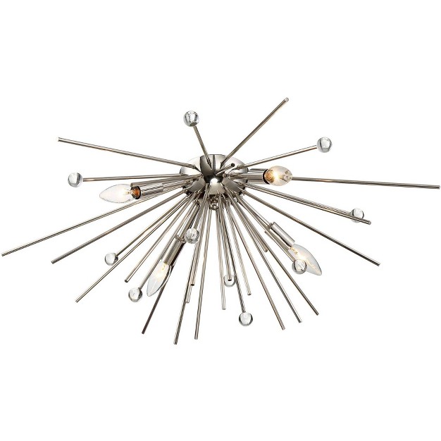 Wide Polished Nickel 4 light Sputnik Crystal Ball For Bedroom Kitchen Hallway