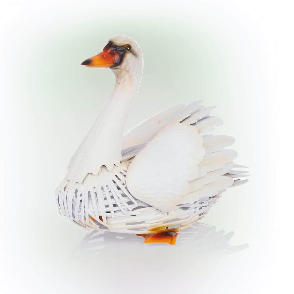 Alpine Corporation 11 in. H Indoor/Outdoor Metal White Swan Decorative Garden Statue MBG150HH