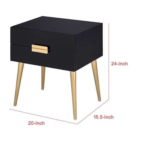 Denvor Square End Table with Drawers， Black and Gold