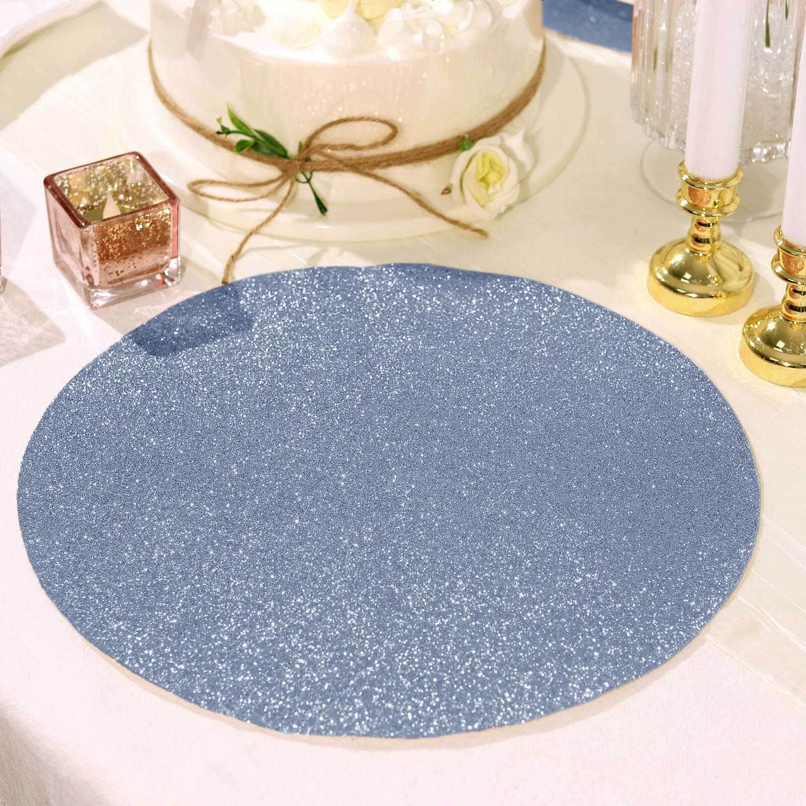 6 Pack Dusty Blue Sparkle Placemats, Non Slip Decorative Round Glitter Table Mat