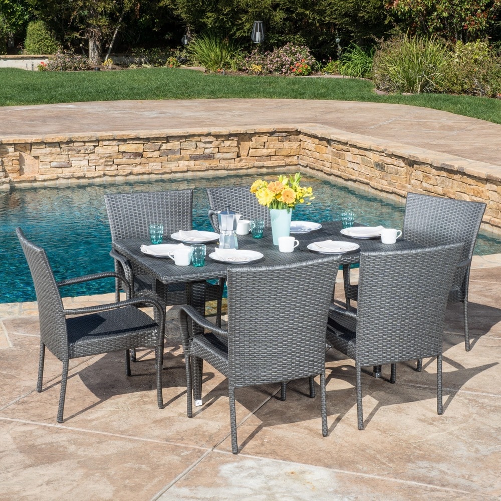 Delani 7 piece Outdoor Wicker Dining Set by Christopher Knight Home