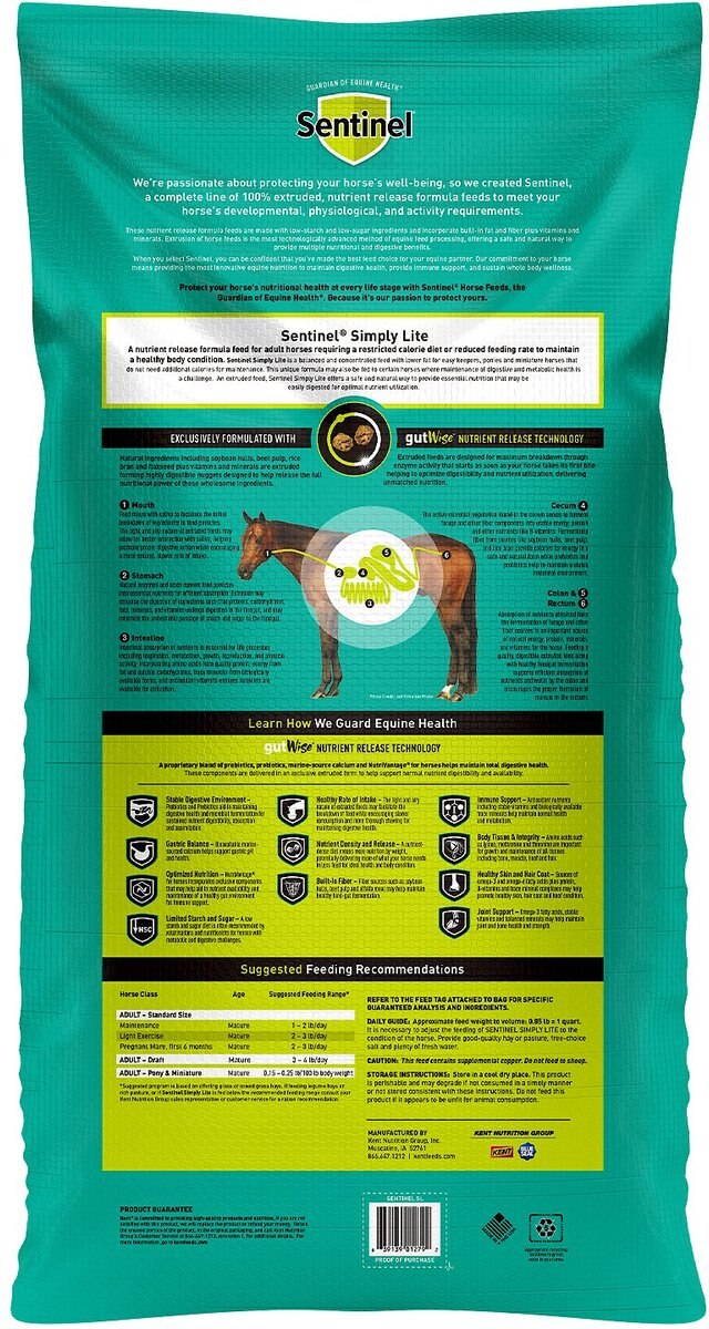 Kent Sentinel Simply Lite Horse Food， 50-lb bag