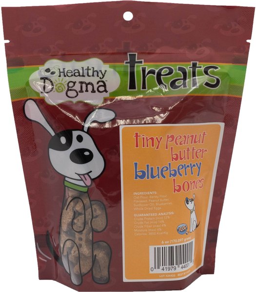 Healthy Dogma Tiny Peanut Butter and Blueberry Bones Dog Treats， 6-oz bag