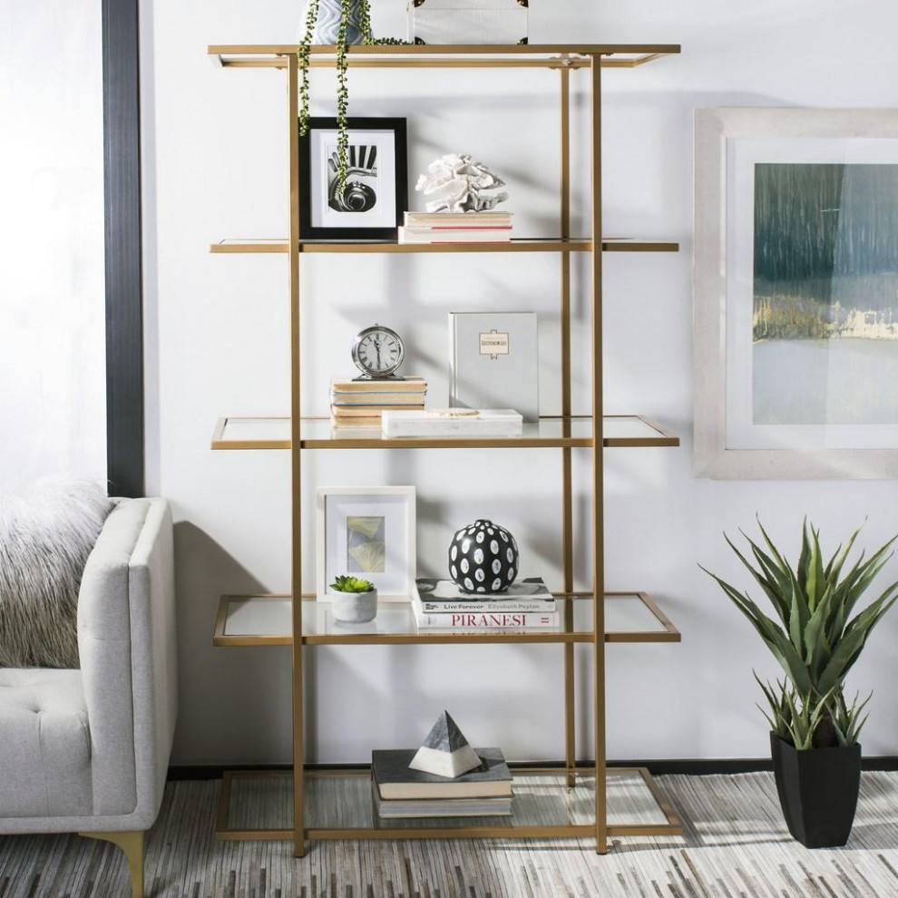 Leena 5 Tier Etagere/ Bookcase French Silver/ Clear   Contemporary   Bookcases   by Peachtree Fine Furniture  Houzz