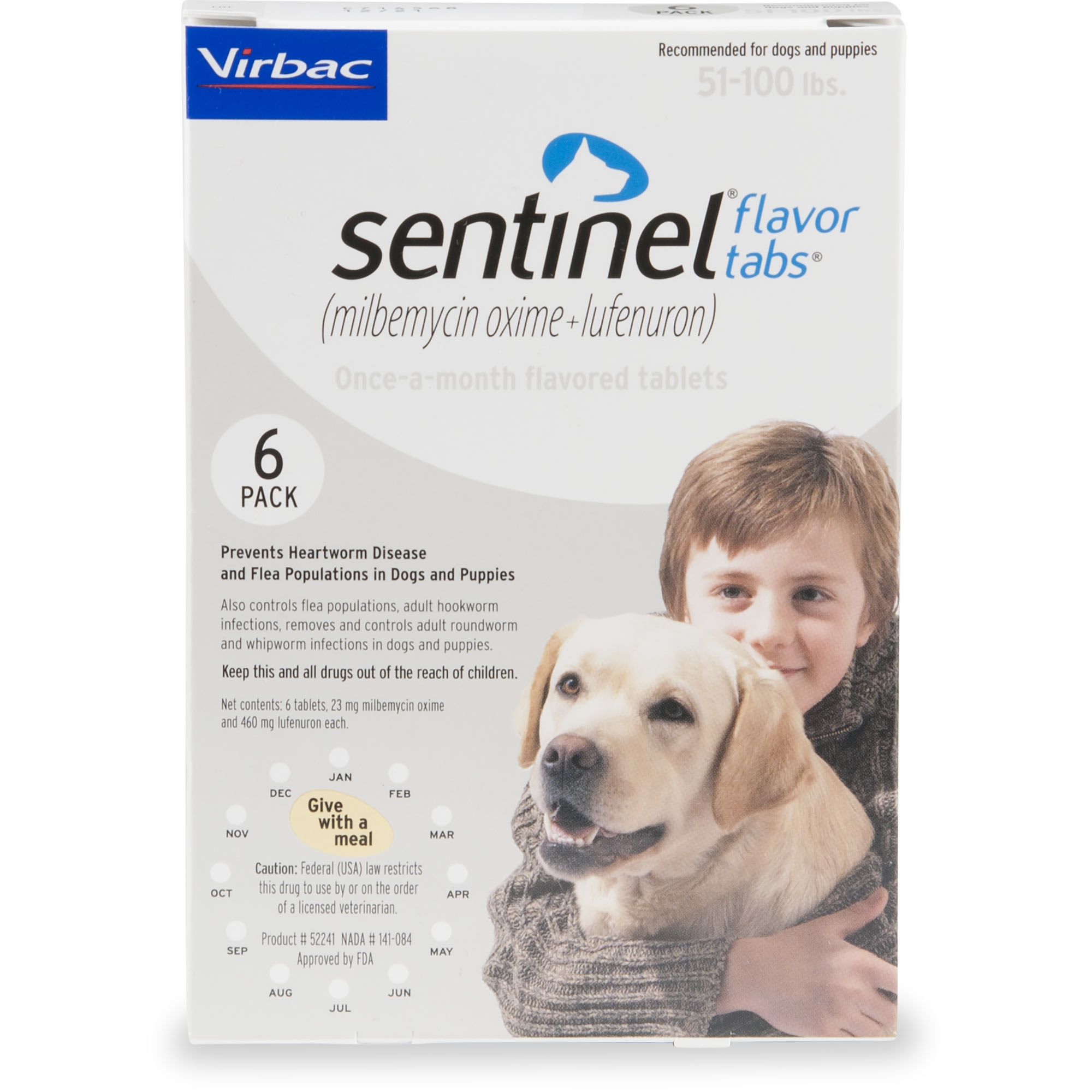 Sentinel Flavor Tablets for Dogs 51 to 100 lbs， 6 Month Supply