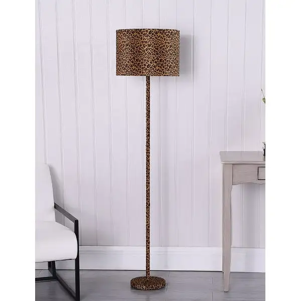 59 In. Faux Suede Leopard Print Floor Lamp