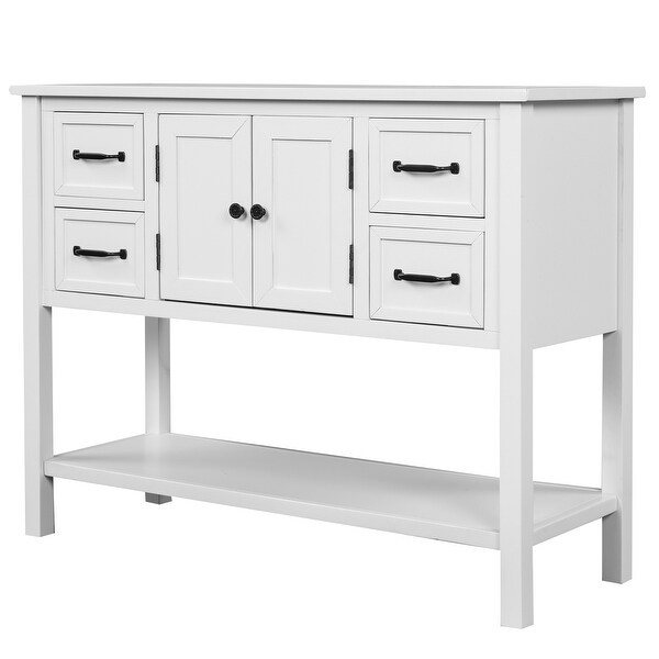 Console Table with 4 Drawers， 1 Cabinet and 1 Shelf