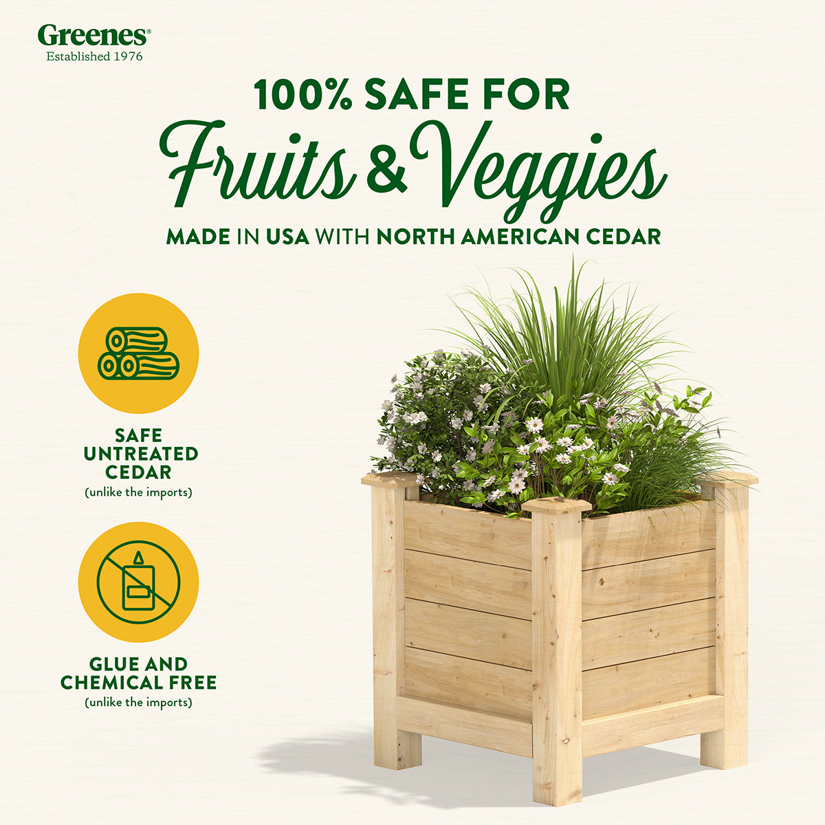 Greenes Fence Original Cedar Elevated Planter, 16" x 16" x 21"