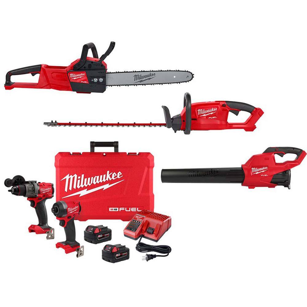 MW M18 FUEL 16 in. 18V Lith-Ion Brushless Electric Battery ChainsawHedge TrimmerBlower  Hammer DrillImpact Driver Kit 2727-20-3697-22-2724-20-2726-20